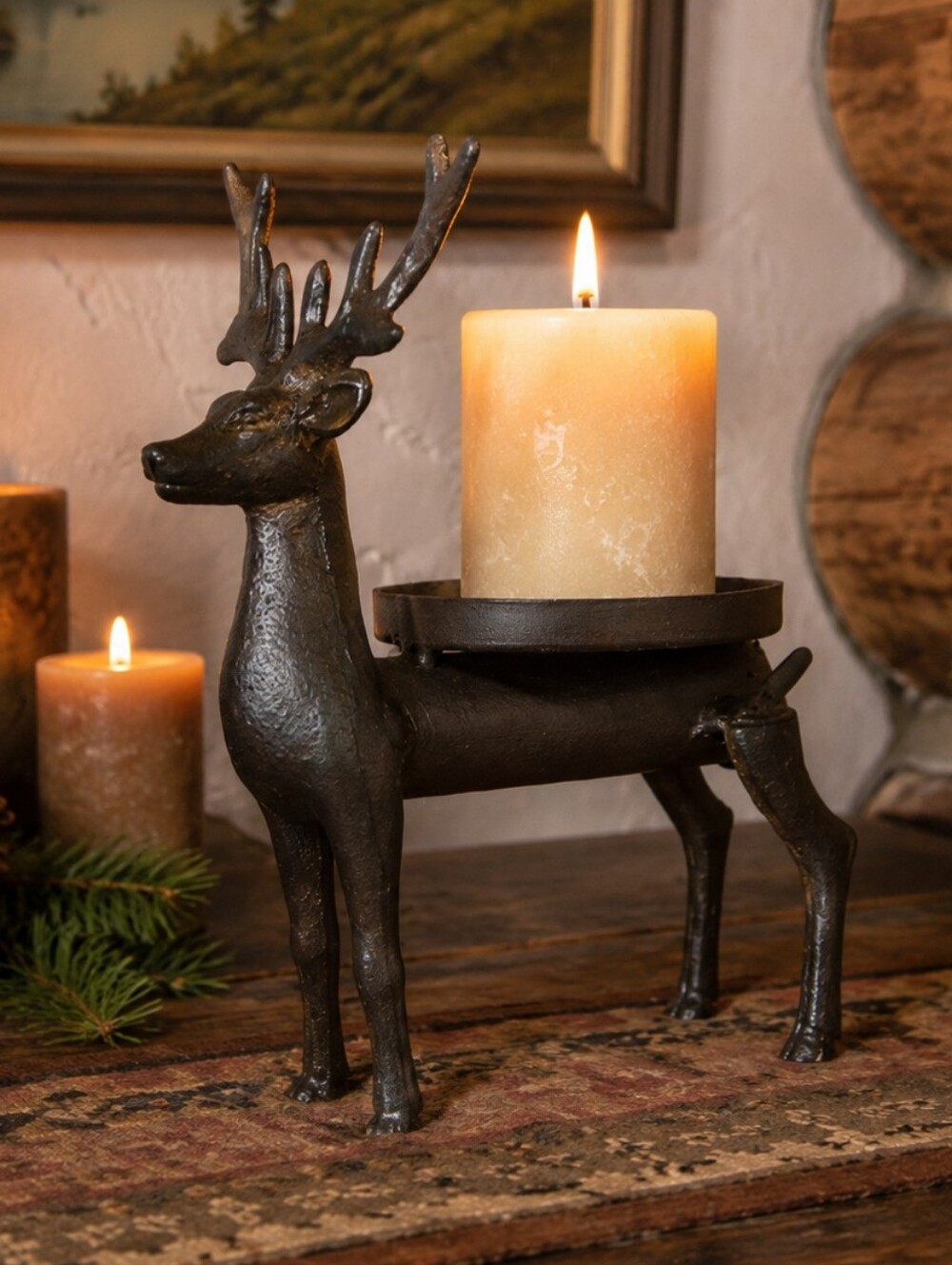 Belle Cose 143648 Midwest Deer Pillar Candle Holder Lodge Home Decor Cabincore